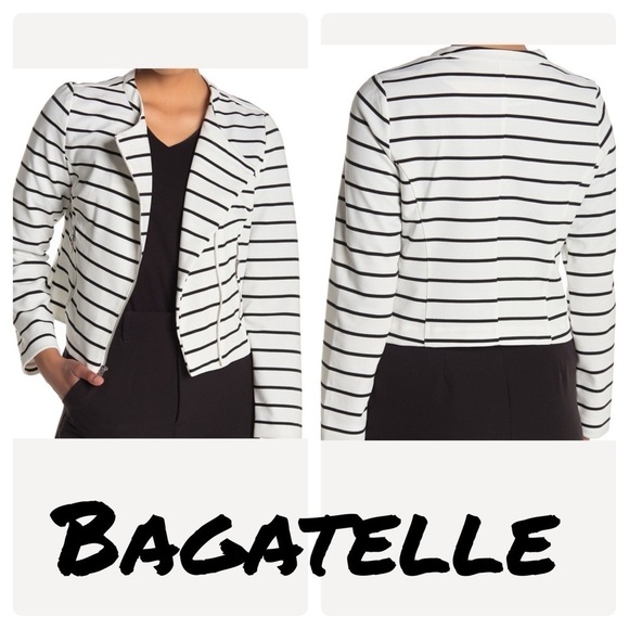 COPY - Bagatelle Striped Asymmetrical Zip Jacket split neck full zip pockets - Picture 1 of 13